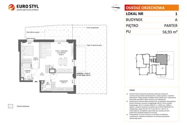 Rzut - Mieszkanie na sprzedaż 2 pokoje o powierzchni 56,93 m² - numer A1 w Osiedle Orzechowa