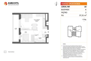 Rzut - Mieszkanie na sprzedaż 2 pokoje o powierzchni 37,31 m² - numer A10 w Osiedle Orzechowa