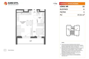 Rzut - Mieszkanie na sprzedaż 2 pokoje o powierzchni 37,31 m² - numer A15 w Osiedle Orzechowa
