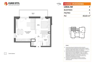 Rzut - Mieszkanie na sprzedaż 2 pokoje o powierzchni 40,83 m² - numer A7 w Osiedle Orzechowa