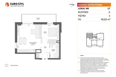 Rzut - Mieszkanie na sprzedaż 2 pokoje o powierzchni 40,83 m² - numer A17 w Osiedle Orzechowa