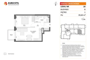 Rzut - Mieszkanie na sprzedaż 2 pokoje o powierzchni 39,6 m² - numer B20 w Osiedle Orzechowa
