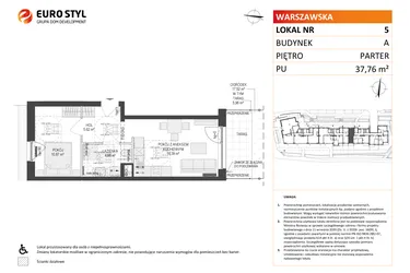 Rzut - Mieszkanie na sprzedaż 2 pokoje o powierzchni 37,76 m² - numer A5 w Osiedle Warszawska etap IV