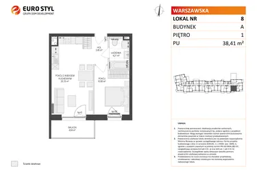 Rzut - Mieszkanie na sprzedaż 2 pokoje o powierzchni 38,41 m² - numer A8 w Osiedle Warszawska etap IV
