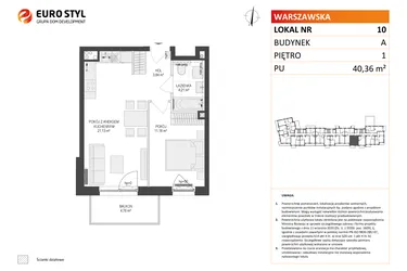 Rzut - Mieszkanie na sprzedaż 2 pokoje o powierzchni 40,36 m² - numer A10 w Osiedle Warszawska etap IV
