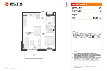 Rzut - Mieszkanie na sprzedaż 2 pokoje o powierzchni 40,36 m² - numer A16 w Osiedle Warszawska etap IV