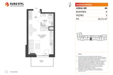 Rzut - Mieszkanie na sprzedaż 1 pokój o powierzchni 25,71 m² - numer A44 w Osiedle Warszawska etap IV