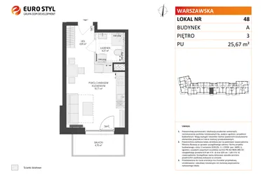 Rzut - Mieszkanie na sprzedaż 1 pokój o powierzchni 25,67 m² - numer A48 w Osiedle Warszawska etap IV
