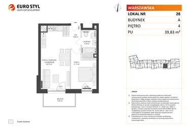 Rzut - Mieszkanie na sprzedaż 2 pokoje o powierzchni 39,83 m² - numer A28 w Osiedle Warszawska etap IV