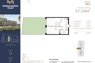 Rzut - Mieszkanie na sprzedaż 2 pokoje o powierzchni 37,59 m² - numer M5 w Massalskiego Trust A2