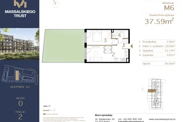 Rzut - Mieszkanie na sprzedaż 2 pokoje o powierzchni 37,59 m² - numer M6 w Massalskiego Trust A2