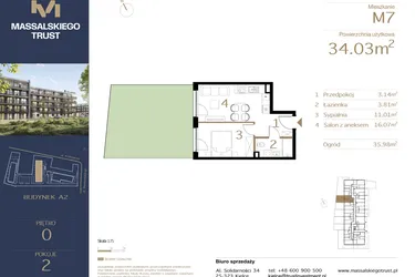 Rzut - Mieszkanie na sprzedaż 2 pokoje o powierzchni 34,03 m² - numer M7 w Massalskiego Trust A2