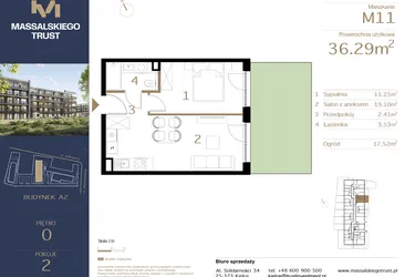Rzut - Mieszkanie na sprzedaż 2 pokoje o powierzchni 36,29 m² - numer M11 w Massalskiego Trust A2