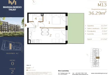 Rzut - Mieszkanie na sprzedaż 2 pokoje o powierzchni 36,29 m² - numer M13 w Massalskiego Trust A2