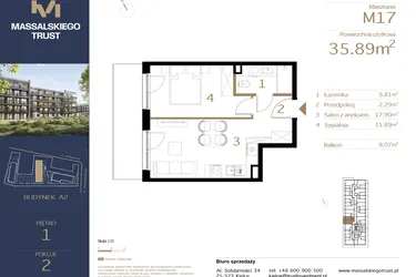 Rzut - Mieszkanie na sprzedaż 2 pokoje o powierzchni 35,89 m² - numer M17 w Massalskiego Trust A2