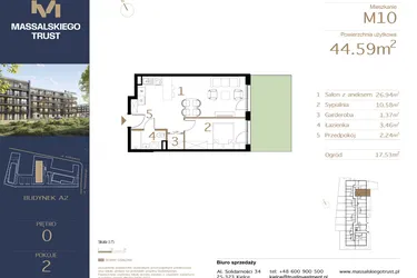 Rzut - Mieszkanie na sprzedaż 2 pokoje o powierzchni 44,59 m² - numer M10 w Massalskiego Trust A2