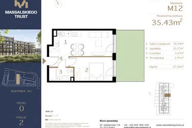 Rzut - Mieszkanie na sprzedaż 2 pokoje o powierzchni 35,43 m² - numer M12 w Massalskiego Trust A2