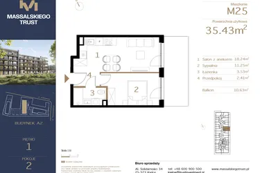 Rzut - Mieszkanie na sprzedaż 2 pokoje o powierzchni 35,43 m² - numer M25 w Massalskiego Trust A2