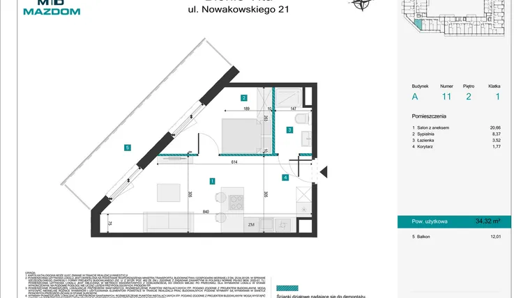 Rzut - Mieszkanie na sprzedaż 2 pokoje o powierzchni 34,32 m² - numer 11 w Błonie Vita