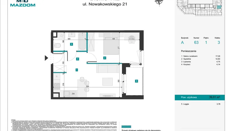 Rzut - Mieszkanie na sprzedaż 2 pokoje o powierzchni 39,01 m² - numer 63 w Błonie Vita