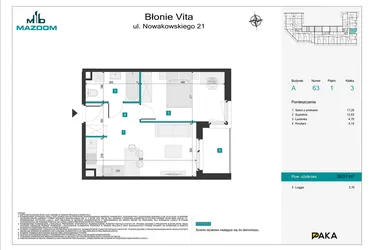 Rzut - Mieszkanie na sprzedaż 2 pokoje o powierzchni 39,01 m² - numer 63 w Błonie Vita