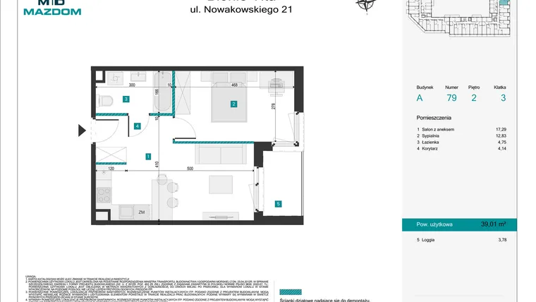 Rzut - Mieszkanie na sprzedaż 2 pokoje o powierzchni 39,01 m² - numer 79 w Błonie Vita