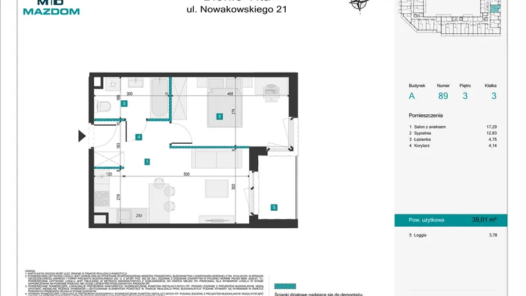 Rzut - Mieszkanie na sprzedaż 2 pokoje o powierzchni 39,01 m² - numer 89 w Błonie Vita