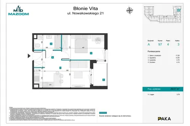 Rzut - Mieszkanie na sprzedaż 2 pokoje o powierzchni 39,01 m² - numer 97 w Błonie Vita