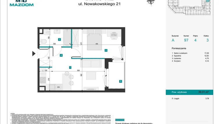 Rzut - Mieszkanie na sprzedaż 2 pokoje o powierzchni 39,01 m² - numer 97 w Błonie Vita