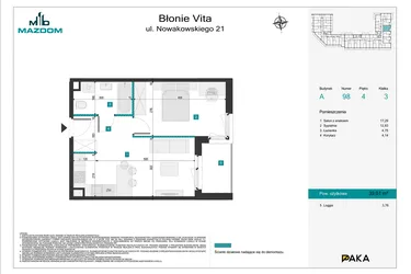 Rzut - Mieszkanie na sprzedaż 2 pokoje o powierzchni 39,01 m² - numer 98 w Błonie Vita