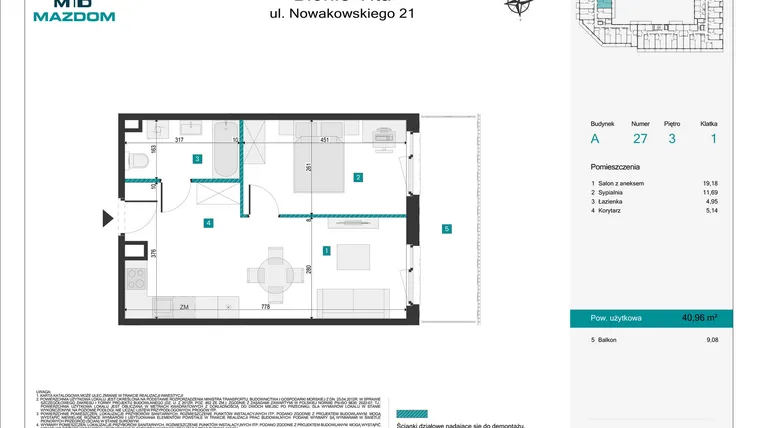 Rzut - Mieszkanie na sprzedaż 2 pokoje o powierzchni 40,96 m² - numer 27 w Błonie Vita