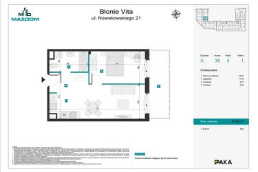 Rzut - Mieszkanie na sprzedaż 2 pokoje o powierzchni 40,8 m² - numer 39 w Błonie Vita