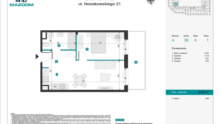 Rzut - Mieszkanie na sprzedaż 2 pokoje o powierzchni 40,8 m² - numer 39 w Błonie Vita