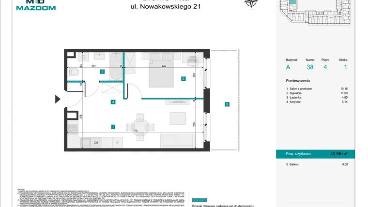 Rzut - Mieszkanie na sprzedaż 2 pokoje o powierzchni 40,96 m² - numer 38 w Błonie Vita