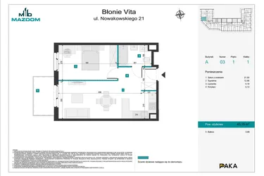 Rzut - Mieszkanie na sprzedaż 2 pokoje o powierzchni 43,15 m² - numer 3 w Błonie Vita