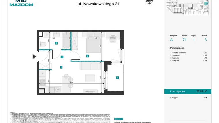Rzut - Mieszkanie na sprzedaż 2 pokoje o powierzchni 39,01 m² - numer 71 w Błonie Vita
