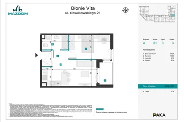 Rzut - Mieszkanie na sprzedaż 2 pokoje o powierzchni 39,01 m² - numer 81 w Błonie Vita