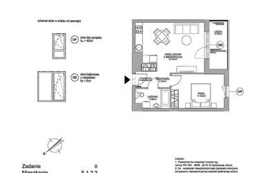 Rzut - Mieszkanie na sprzedaż 2 pokoje o powierzchni 41,45 m² - numer F.1.2.2 w Rumia Centralna II