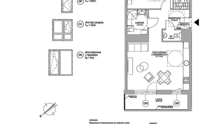 Rzut - Mieszkanie na sprzedaż 2 pokoje o powierzchni 63,61 m² - numer F.1.2.5 w Rumia Centralna II