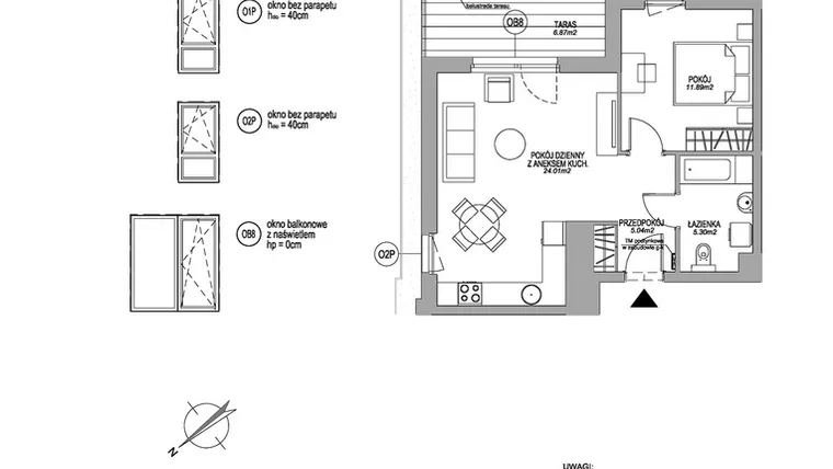 Rzut - Mieszkanie na sprzedaż 2 pokoje o powierzchni 46,24 m² - numer F.2.2.5 w Rumia Centralna II