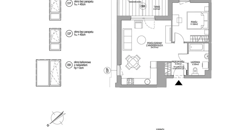 Rzut - Mieszkanie na sprzedaż 2 pokoje o powierzchni 46,24 m² - numer F.2.2.5 w Rumia Centralna II