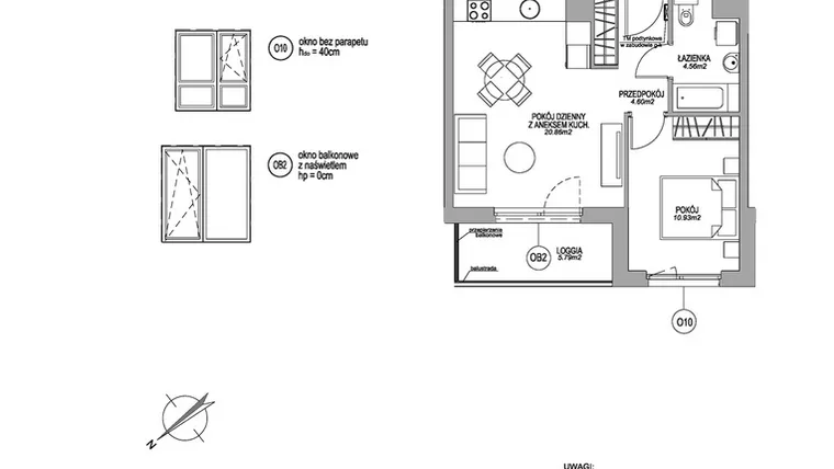 Rzut - Mieszkanie na sprzedaż 2 pokoje o powierzchni 40,95 m² - numer F.2.2.2 w Rumia Centralna II
