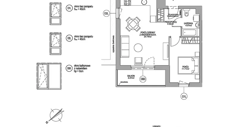 Rzut - Mieszkanie na sprzedaż 2 pokoje o powierzchni 45,42 m² - numer F.2.2.4 w Rumia Centralna II