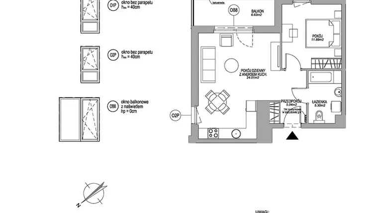 Rzut - Mieszkanie na sprzedaż 2 pokoje o powierzchni 46,24 m² - numer F.2.3.5 w Rumia Centralna II