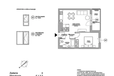 Rzut - Mieszkanie na sprzedaż 2 pokoje o powierzchni 41,45 m² - numer F.1.3.2 w Rumia Centralna II