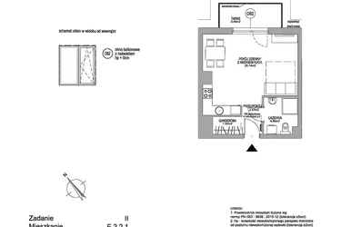 Rzut - Mieszkanie na sprzedaż 1 pokój o powierzchni 34,32 m² - numer E.2.2.1 w Rumia Centralna II