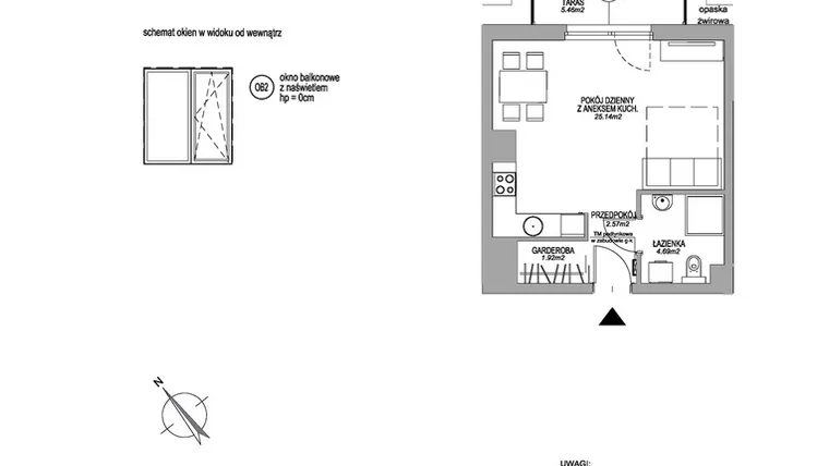 Rzut - Mieszkanie na sprzedaż 1 pokój o powierzchni 34,32 m² - numer E.2.2.1 w Rumia Centralna II