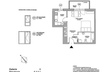 Rzut - Mieszkanie na sprzedaż 1 pokój o powierzchni 39,32 m² - numer E.2.3.1 w Rumia Centralna II