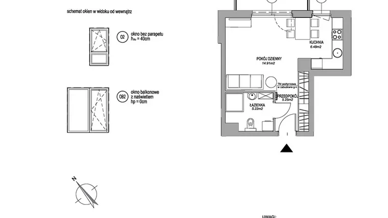 Rzut - Mieszkanie na sprzedaż 1 pokój o powierzchni 31,86 m² - numer E.1.3.4 w Rumia Centralna II