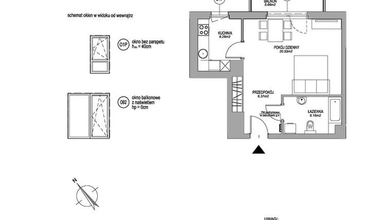 Rzut - Mieszkanie na sprzedaż 1 pokój o powierzchni 39,32 m² - numer E.2.4.1 w Rumia Centralna II